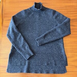 LOFT Women's Sweater Medium Navy Speckled Mock Neck High-Low Side Split